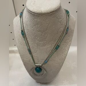 Christopher & Banks Stone Necklace 12” Silver Tone & Teal Beads